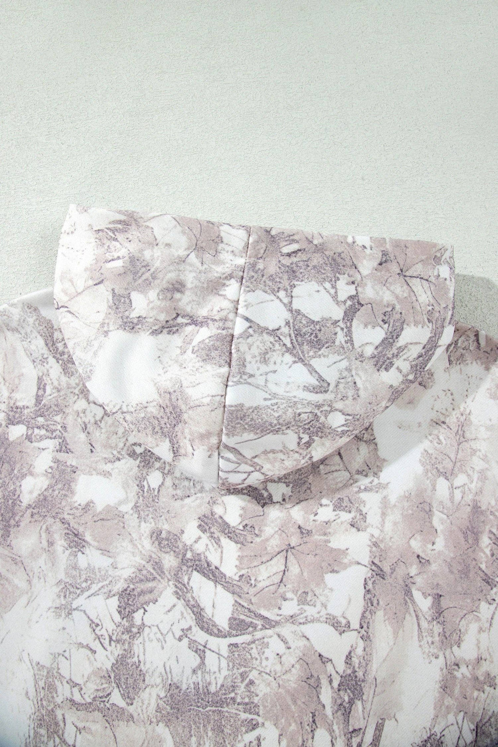 White Camo Print Ribbed Cuffs Hem Long Sleeve Hoodie: Gray / 100%Polyester