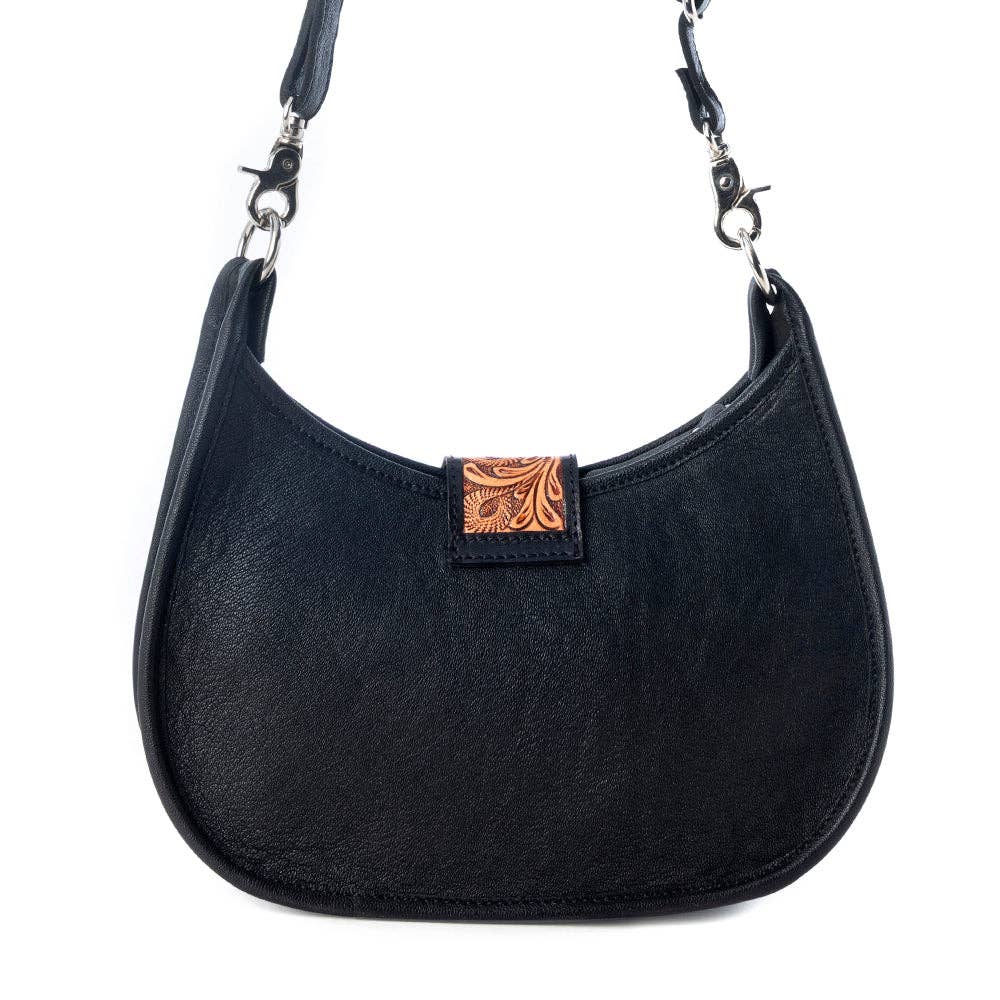 Santa Fe Handtooled Bag for Women in Black with hairon and studded detail: Black