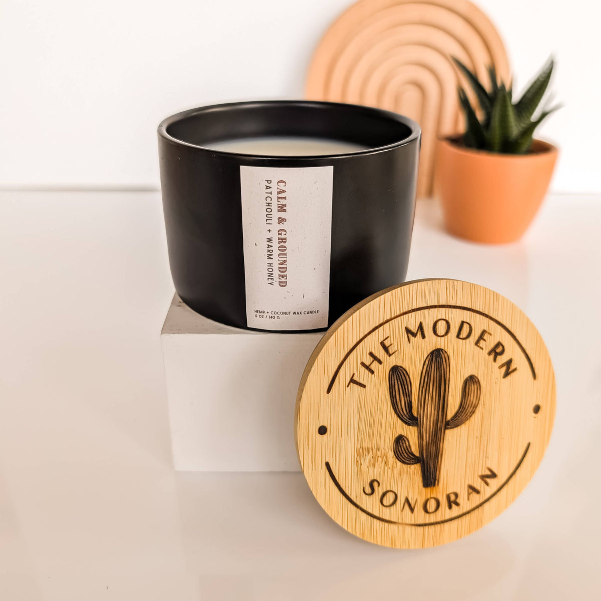 Calm & Grounded: Patchouli Honey Bohemian Hemp Candle, 5 oz.: Sage