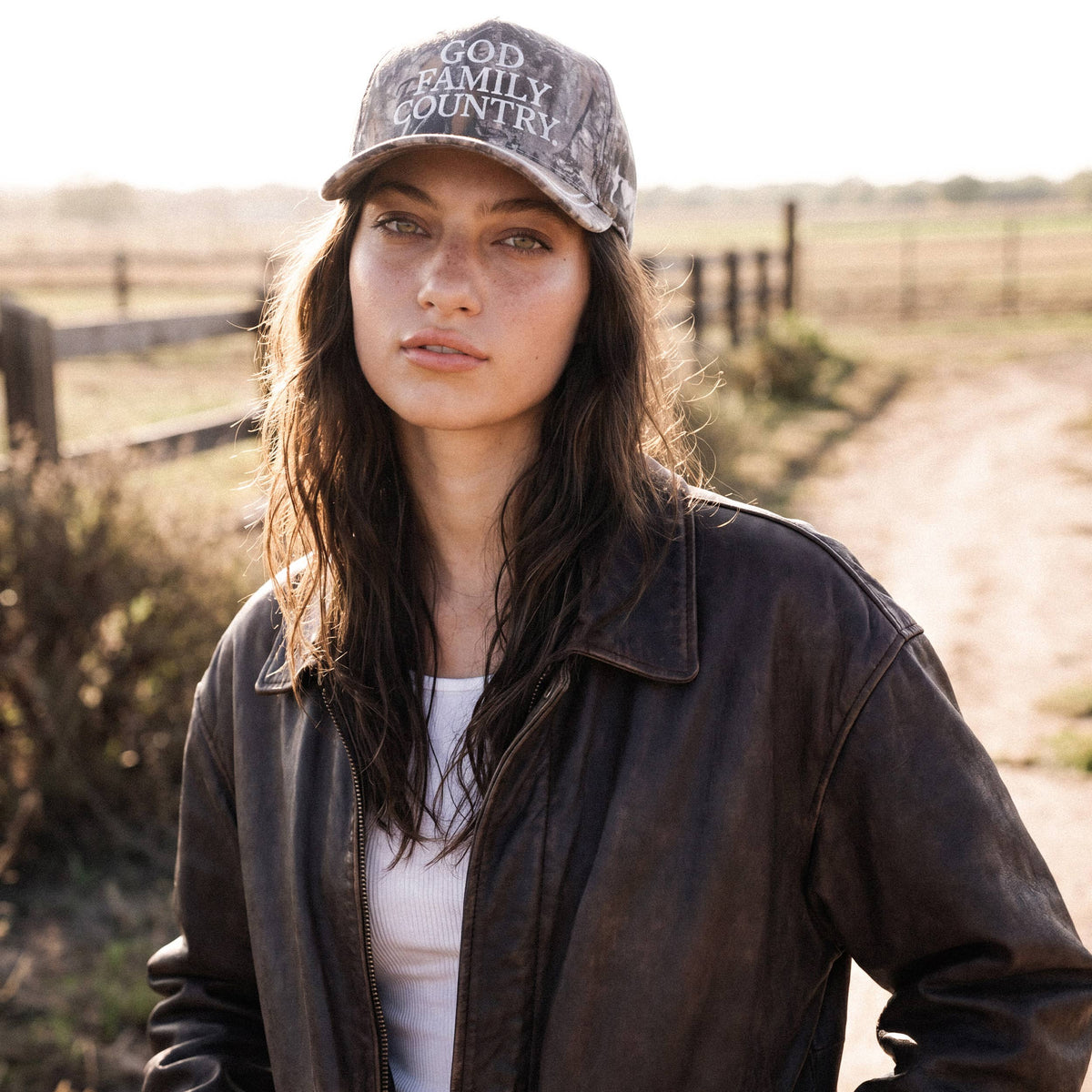 C.C GOD FAMILY COUNTRY Letter Two Tone Trucker Hat: DKM