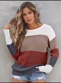 Colorblock Stripe Roundneck Pullover Sweater