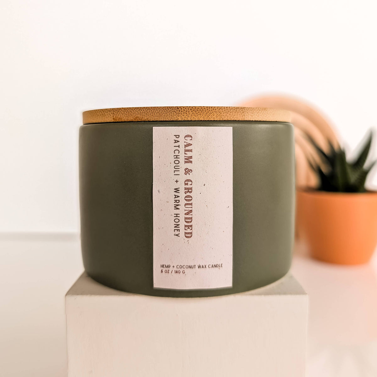Calm & Grounded: Patchouli Honey Bohemian Hemp Candle, 5 oz.: Sage