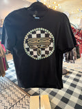 Turquoise Checkered Boot stitch Tee