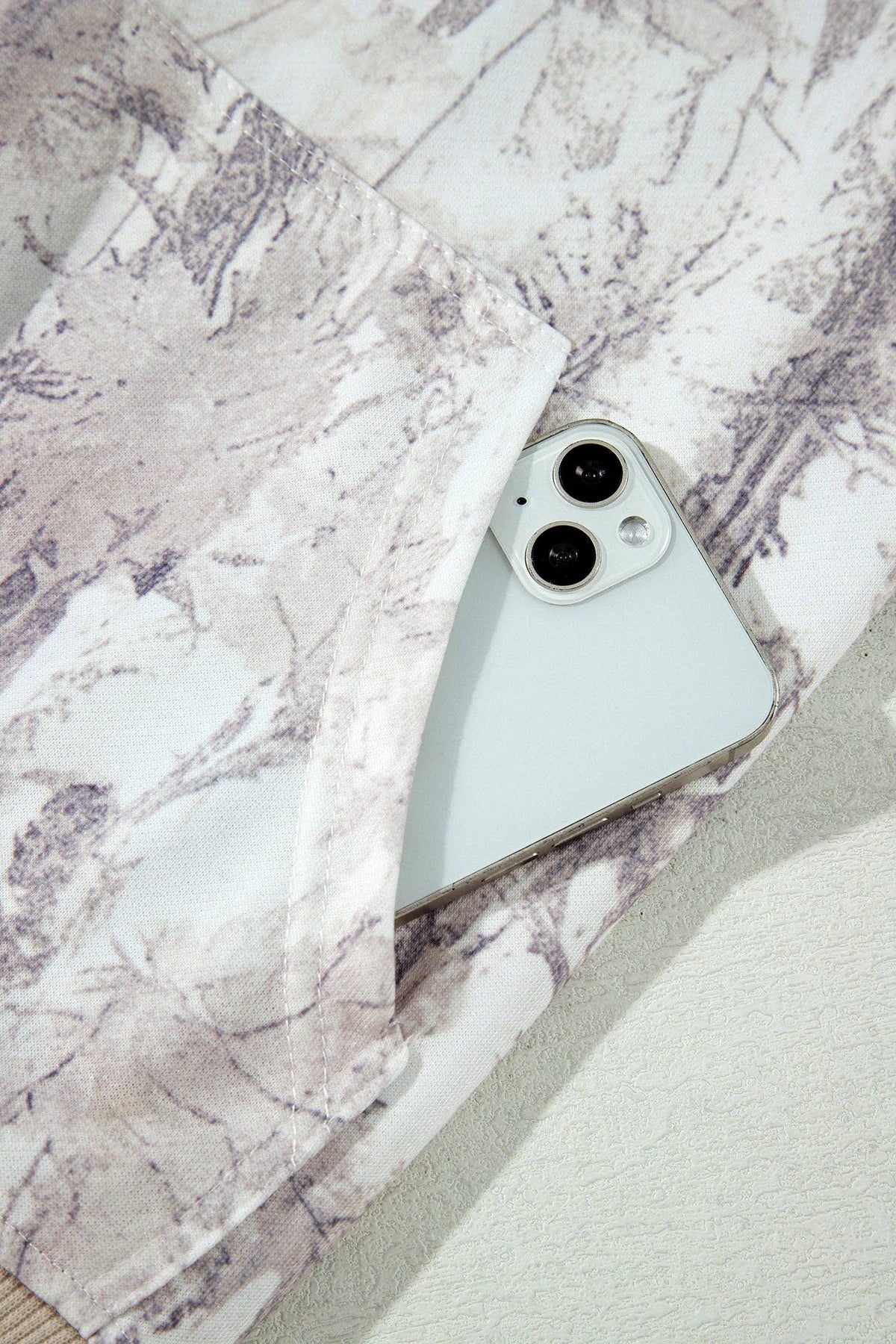 White Camo Print Ribbed Cuffs Hem Long Sleeve Hoodie: Gray / 100%Polyester