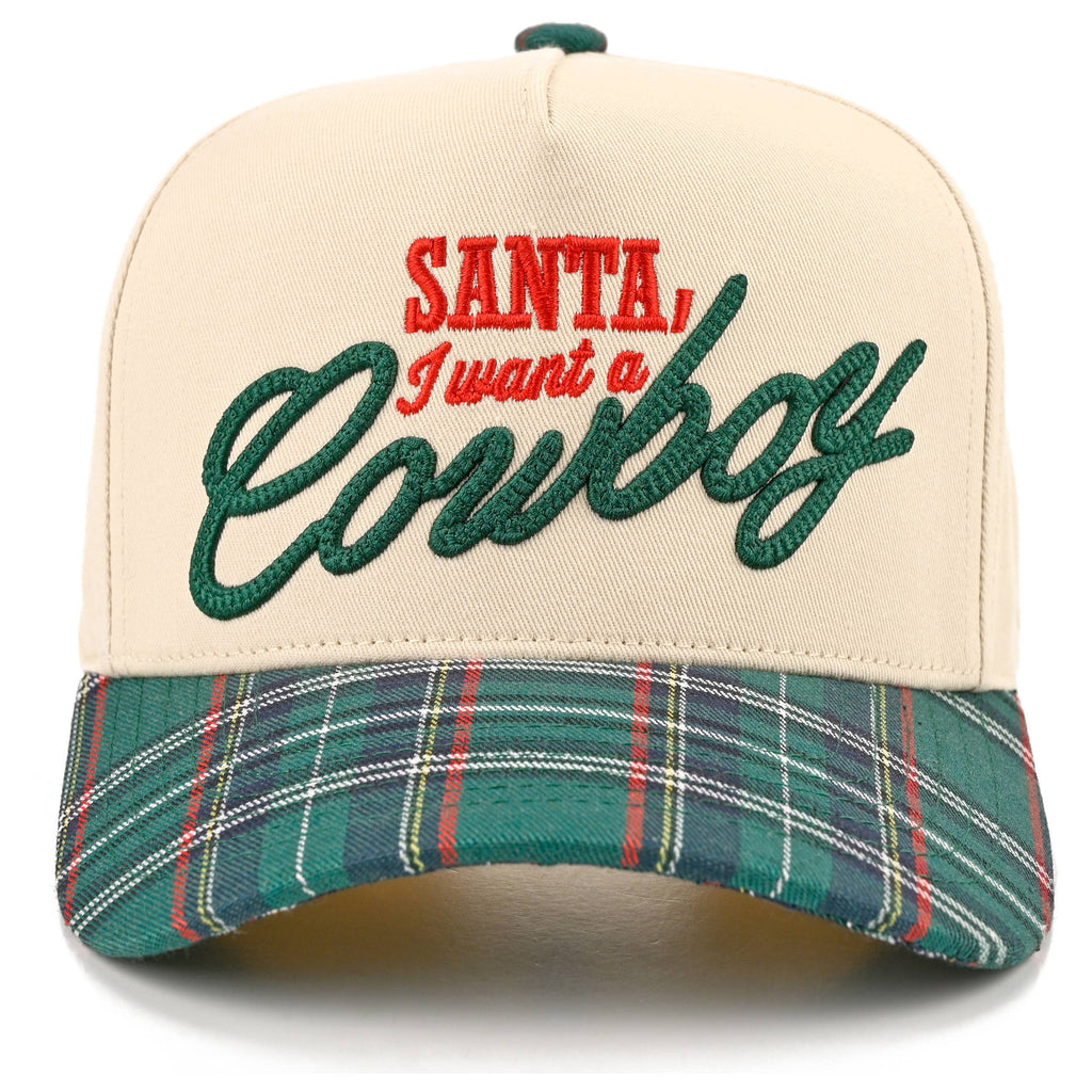 C.C SANTA I WANT A COWBOY Letter Embroidered Trucker Cap: Green