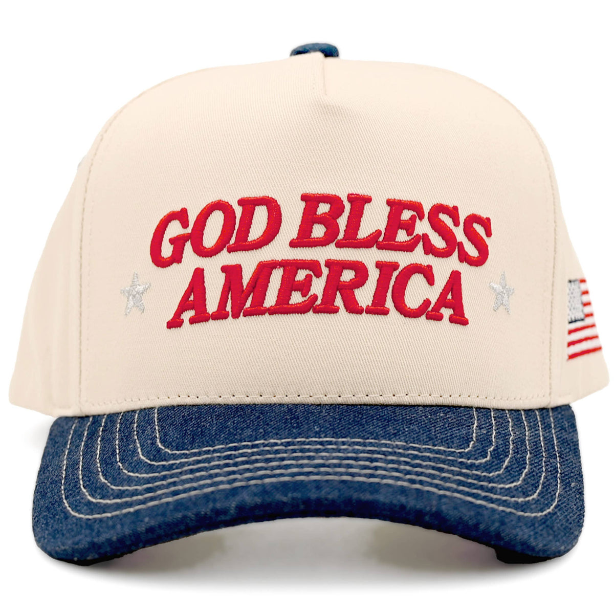 C.C GOD BLESS AMERICA Letter Two Tone Trucker Cap