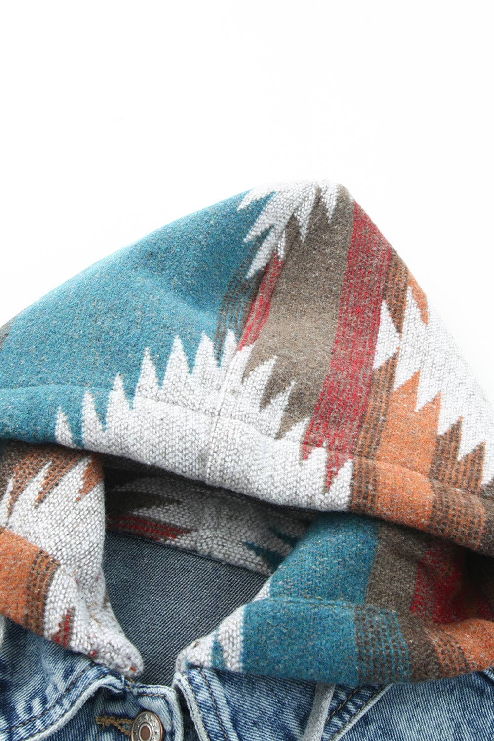 Aztec Denim Frayed Hem Jacket: Multicolor
