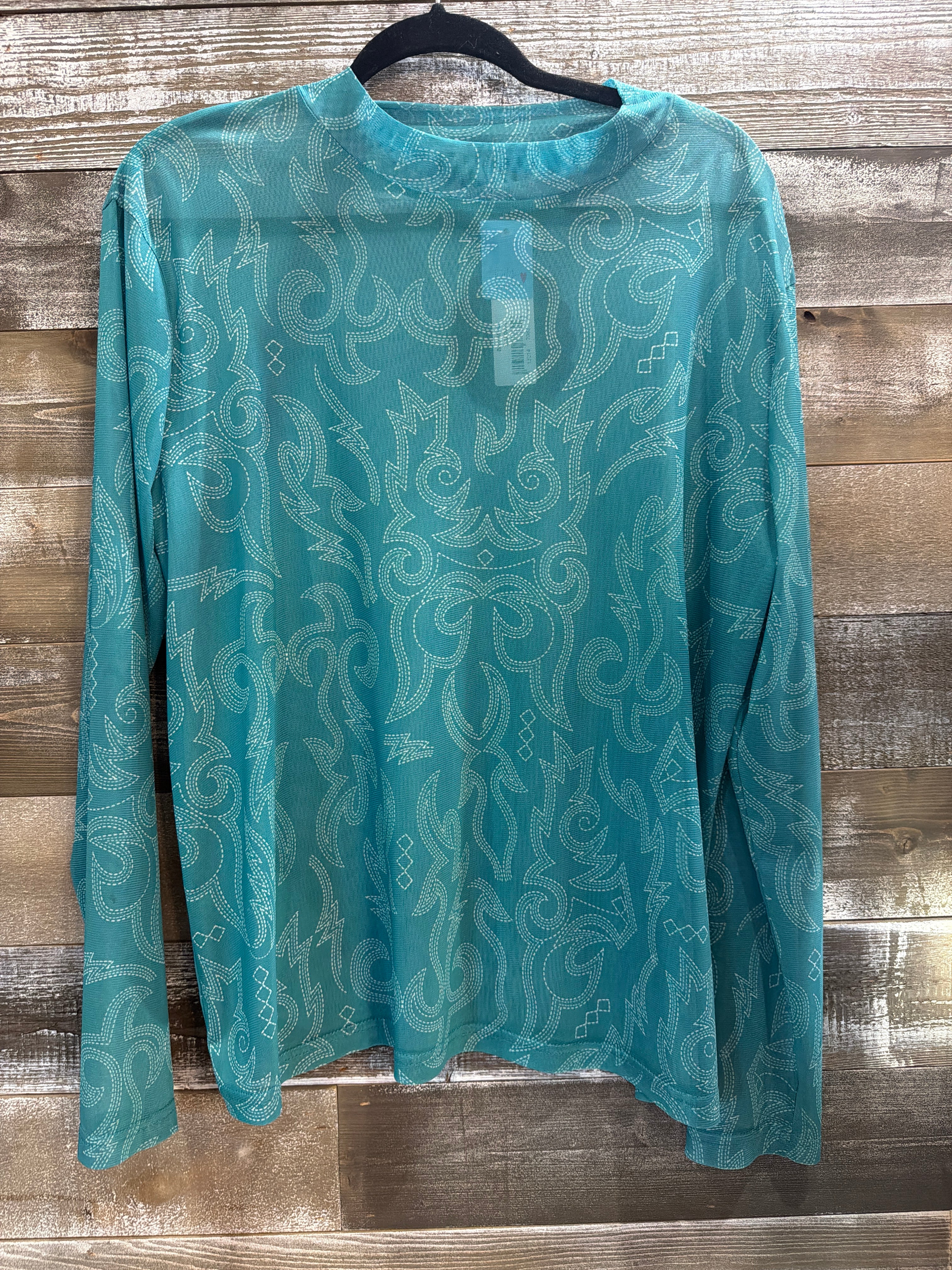 Turquoise Boot Stitch Mesh Top