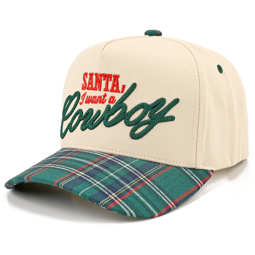 C.C SANTA I WANT A COWBOY Letter Embroidered Trucker Cap: Green