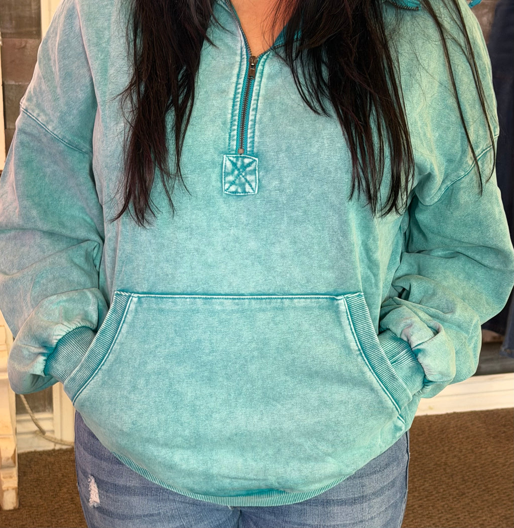 Canton Mineral Wash Kangaroo Half Zip Hoodie