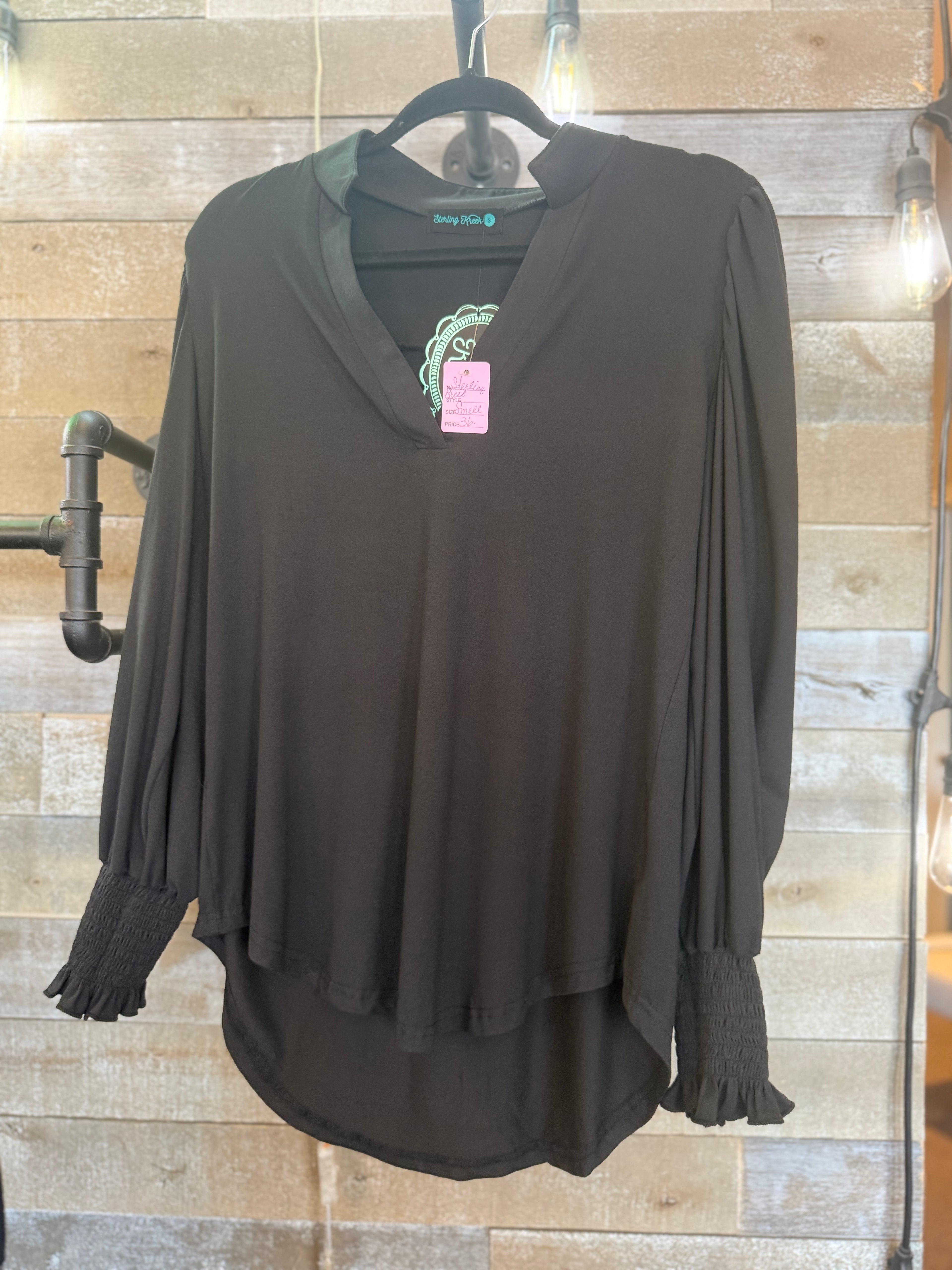 Sterling Kreek Cinched Ruffle Long Sleeve Blouse