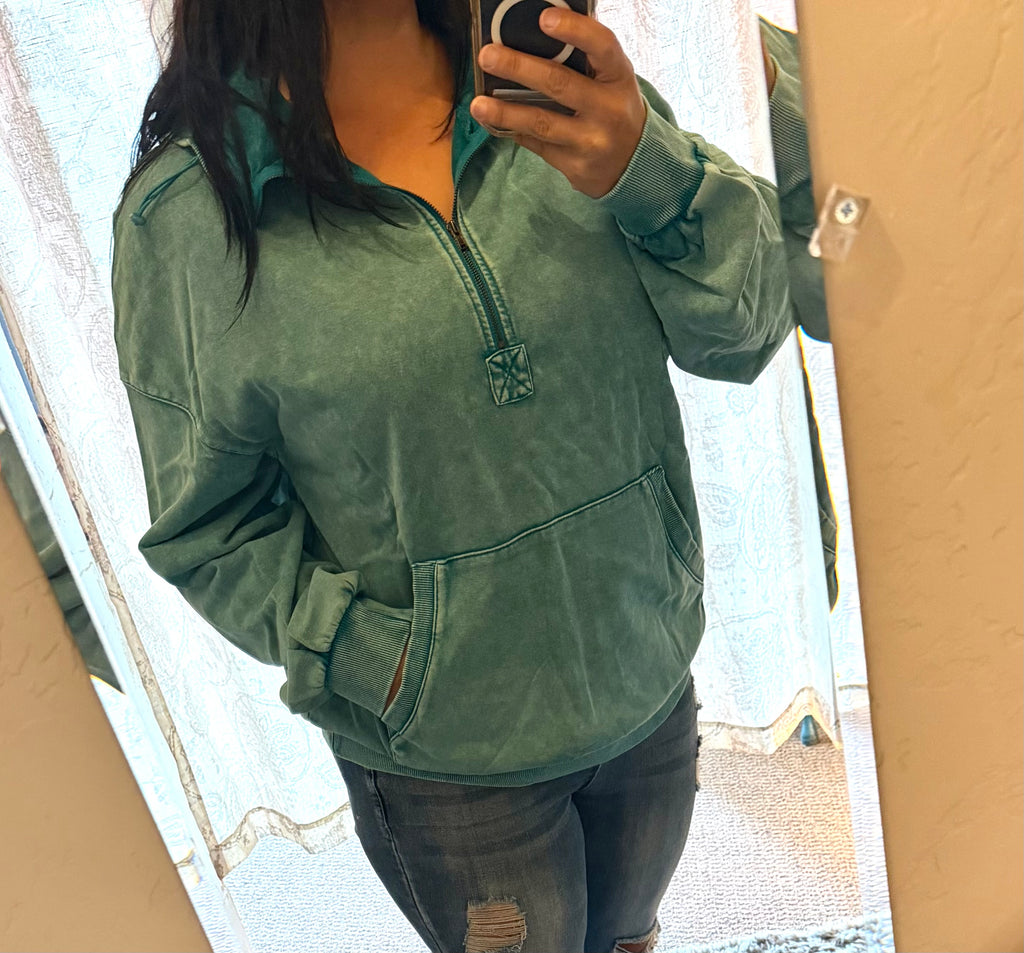 Canton Mineral Wash Kangaroo Half Zip Hoodie