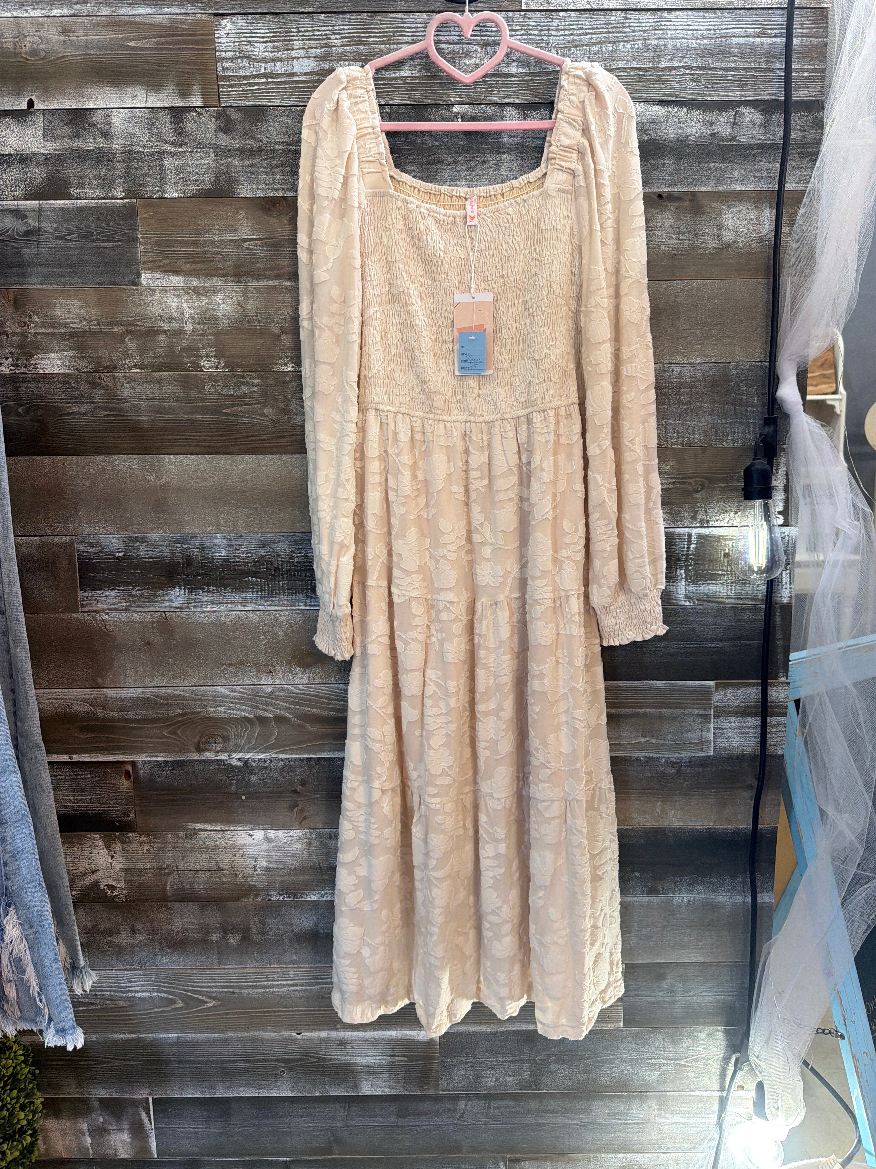 Cream Floral Long Sleeve Dress