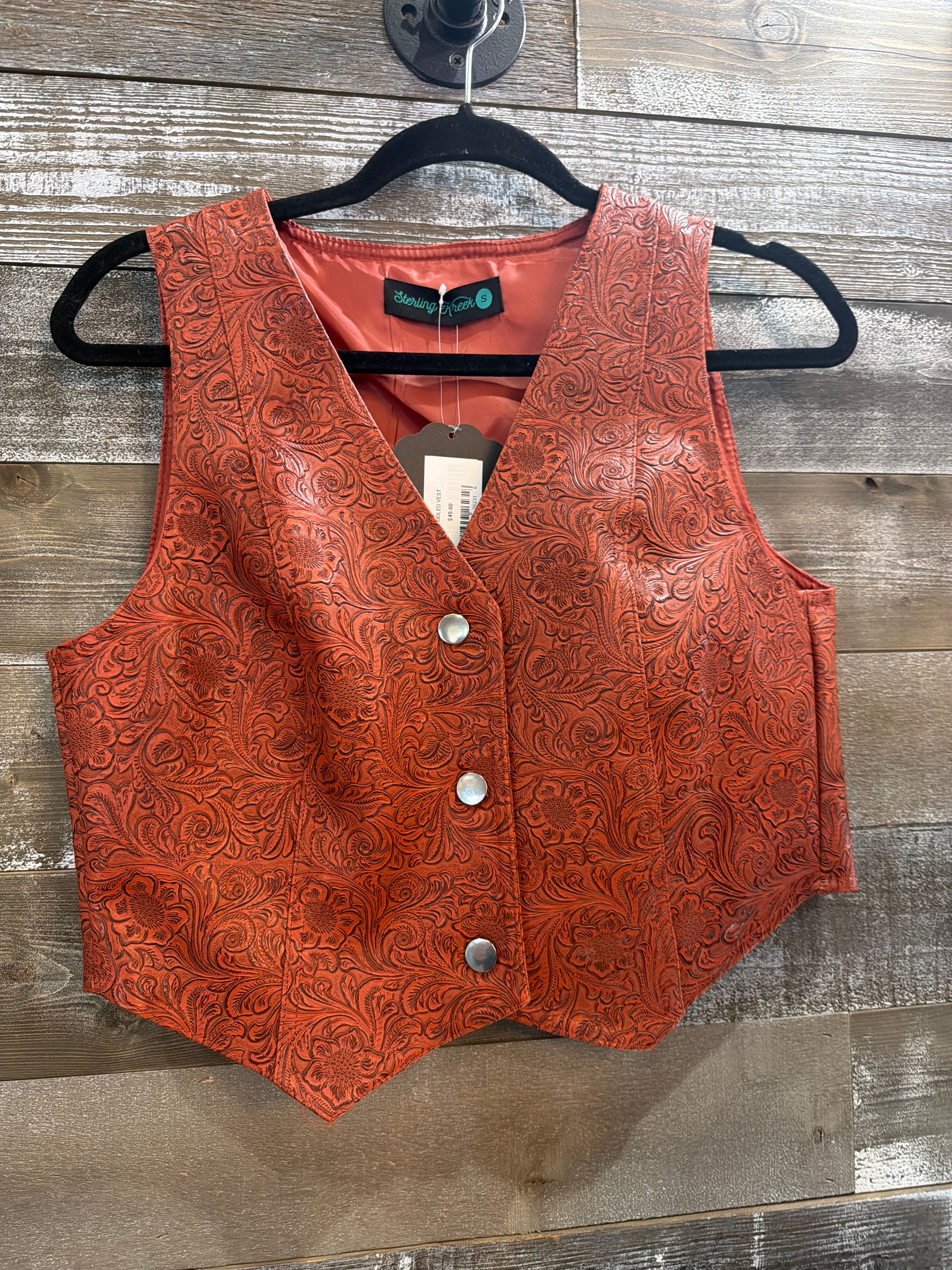 Burnt Orange Tooled Vest