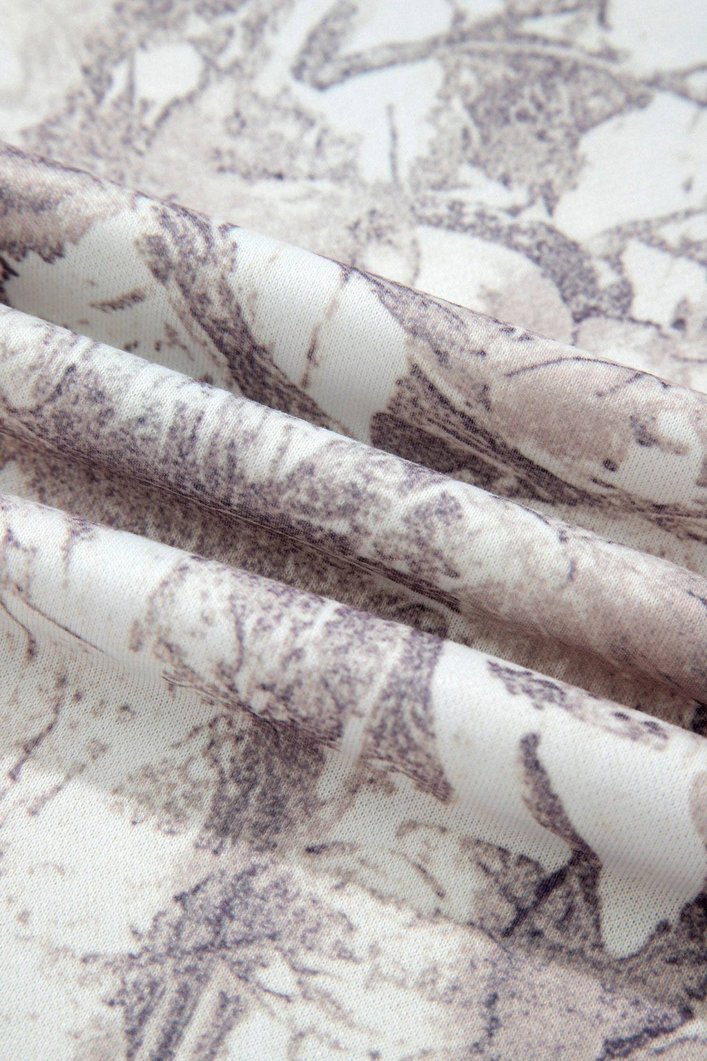 White Camo Print Ribbed Cuffs Hem Long Sleeve Hoodie: Gray / 100%Polyester