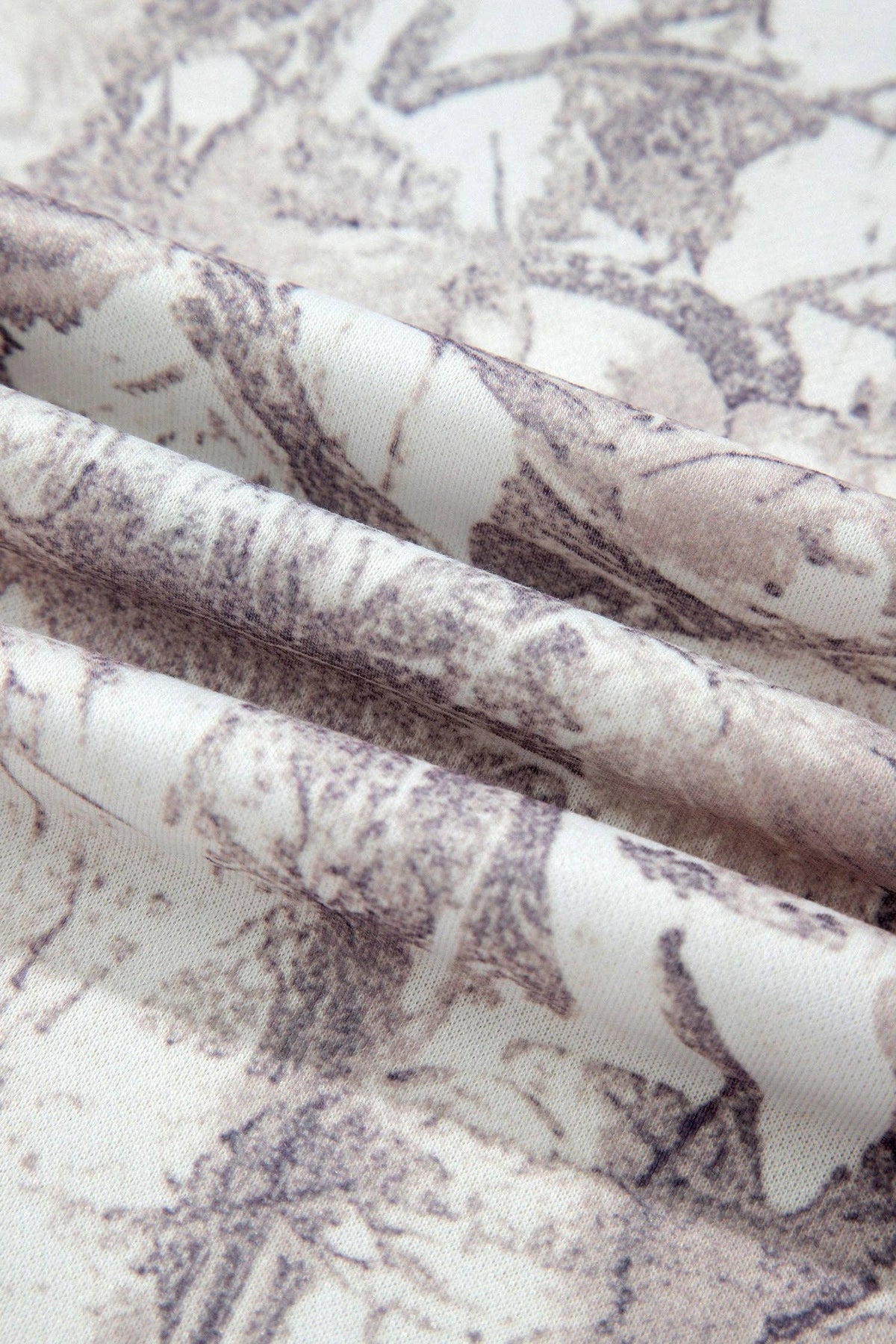 White Camo Print Ribbed Cuffs Hem Long Sleeve Hoodie: Gray / 100%Polyester
