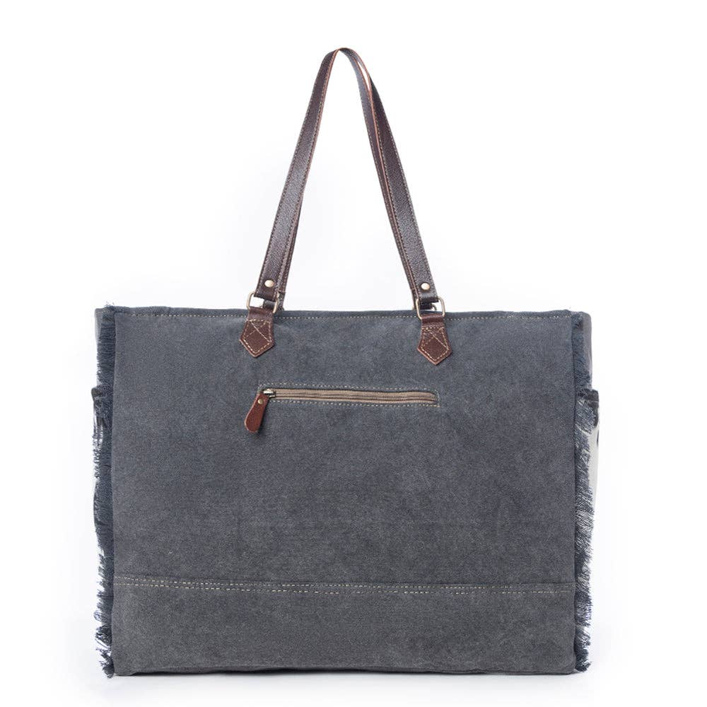 Rosalinda Cross Stitched Weekender Bag: Smoky Charcoal