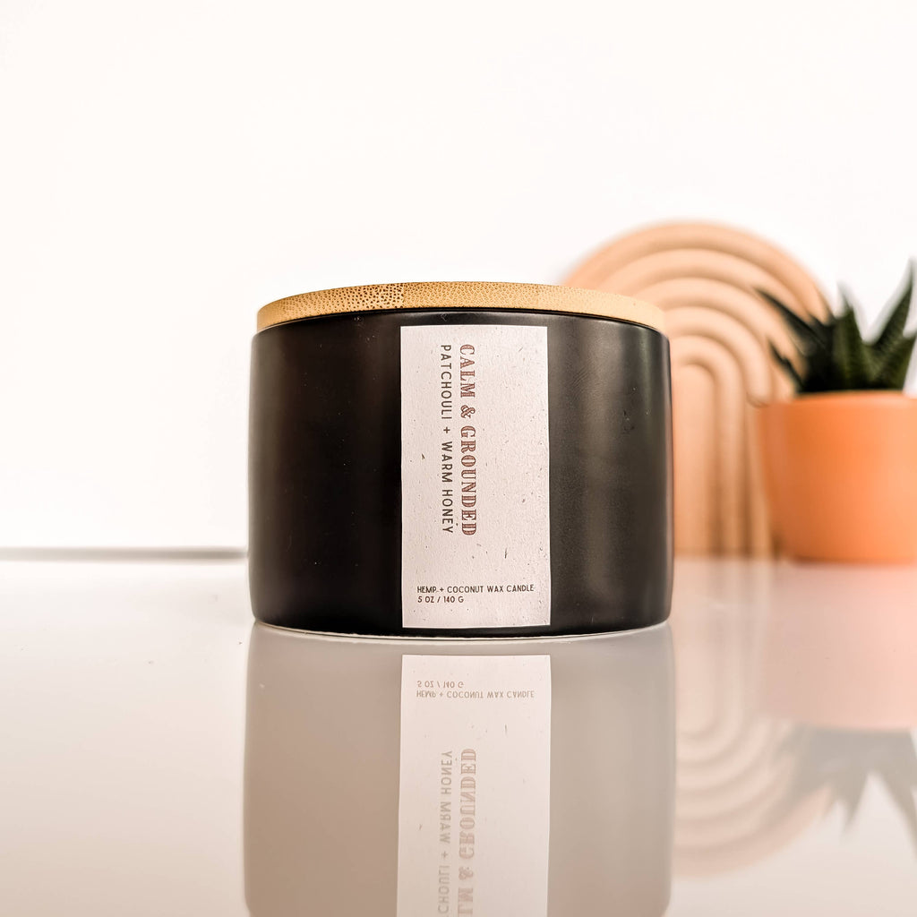 Calm & Grounded: Patchouli Honey Bohemian Hemp Candle, 5 oz.: Sage